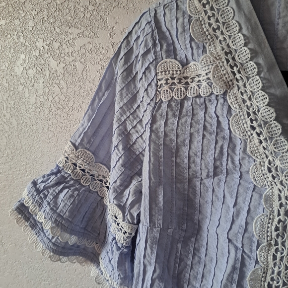 J. Crew Light Blue Lace Trimmed Short Sleeve Top - Picture 6 of 9